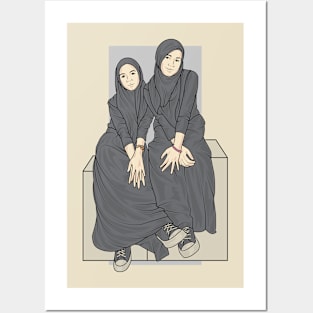 Hijab Girls In Balck Outfit Posters and Art